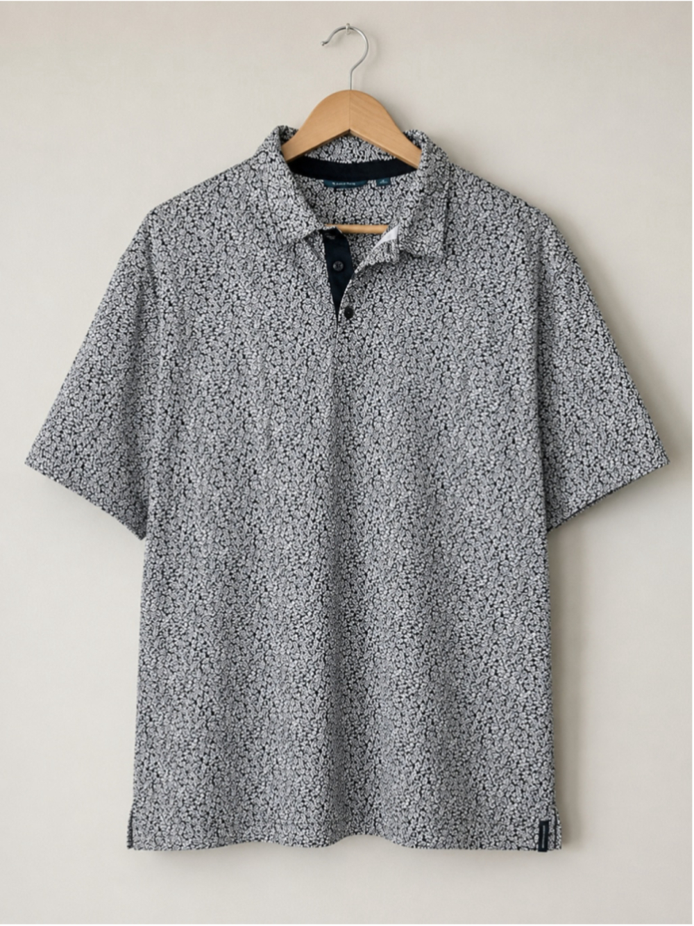 Perry Ellis Pima Cotton Polo Shirt Men’s 3X Black White Floral Print
